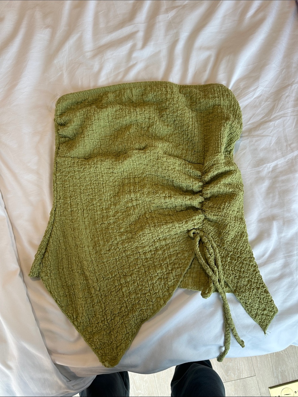See You Monday Olive Green Textured Tie-Detail Skort